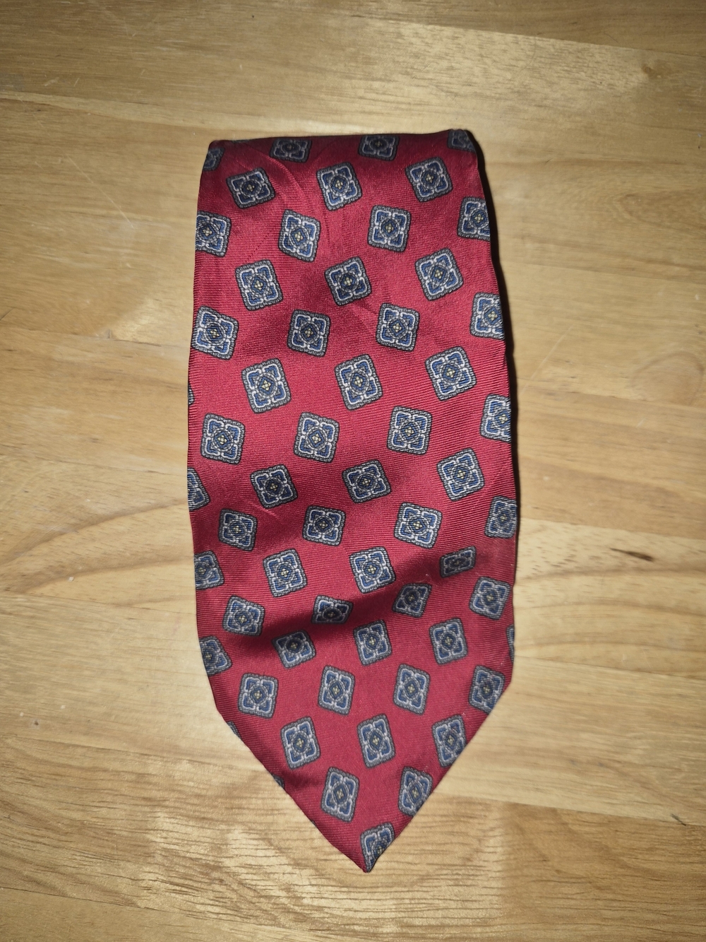 Mario Valentino Red Tie with Blue Medallion Motif